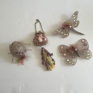 Beaded Wire Butterfly Dragonfly Bug Purse Ornament Embellishment‎ Set 4